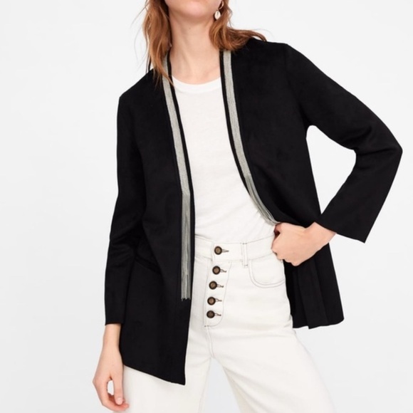 Zara Faux Suede Elegant Black Women's Jacket with beaded detail - Picture 1 of 9